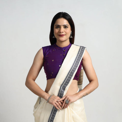 Buy Purple Polka Dot Zari Buti Silk Stitched Plain Blouse 