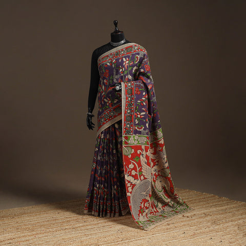 Printed cotton kalamkari saree 12 - handcrafted