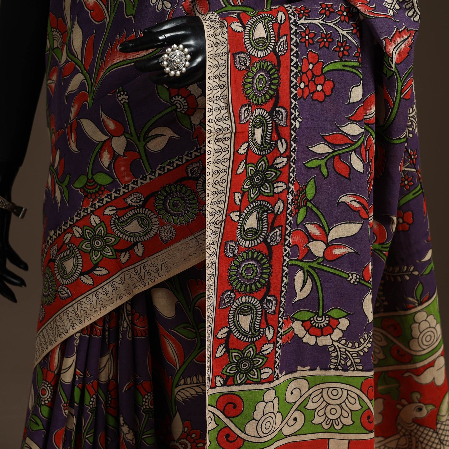 Printed cotton kalamkari saree 12 - handcrafted