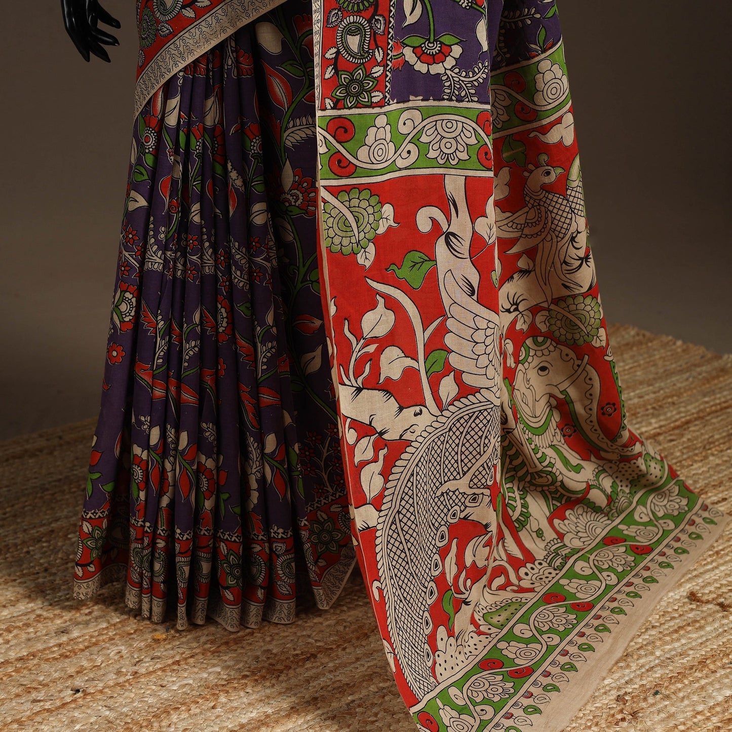 Printed cotton kalamkari saree 12 - handcrafted