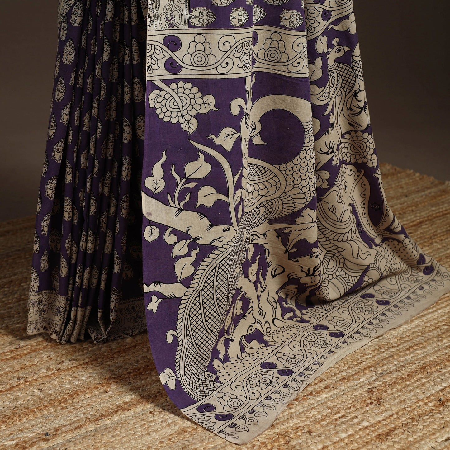 Printed cotton kalamkari saree 33 - handcrafted