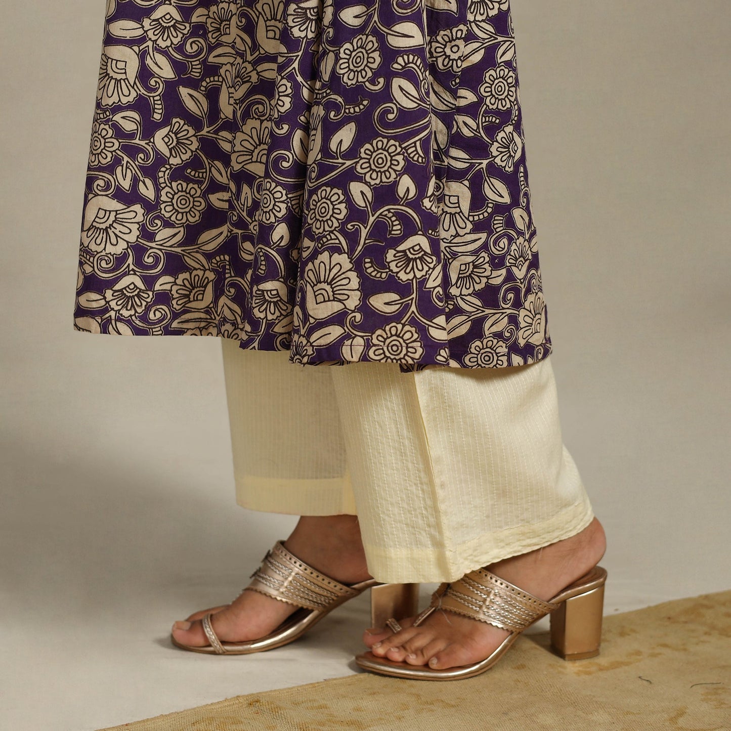 Purple Printed Cotton A-Line Kalamkari Kurta