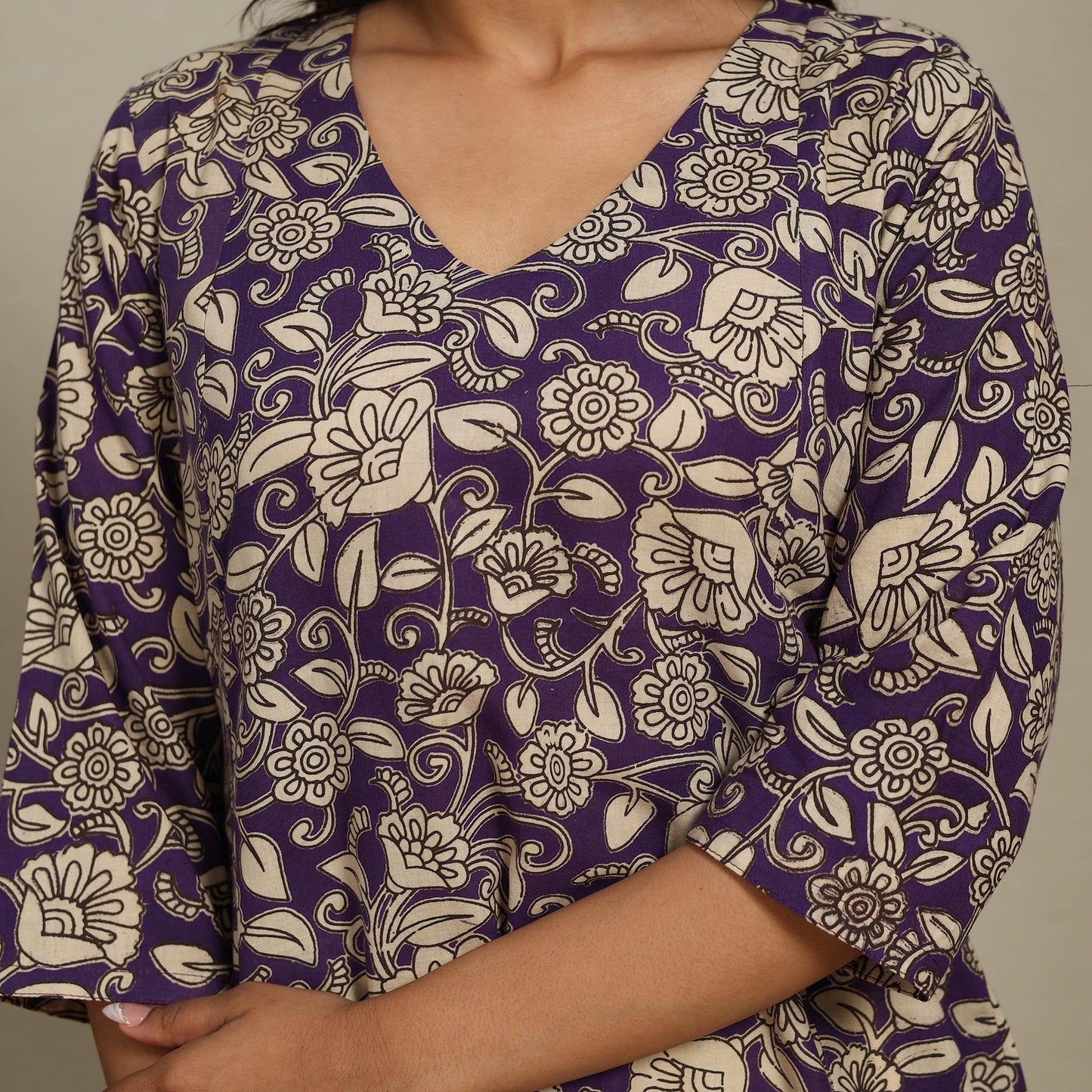 Purple Printed Cotton A-Line Kalamkari Kurta