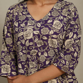 Purple Printed Cotton A-Line Kalamkari Kurta