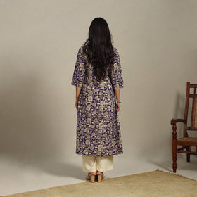 Purple Printed Cotton A-Line Kalamkari Kurta
