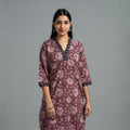 Buy Purple Block Printed Cotton Straight Bagru Kurta for Women