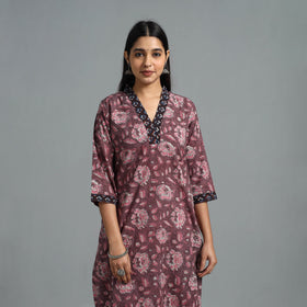Buy Purple Block Printed Cotton Straight Bagru Kurta for Women