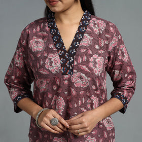 Buy Purple Block Printed Cotton Straight Bagru Kurta for Women