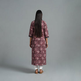Buy Purple Block Printed Cotton Straight Bagru Kurta for Women