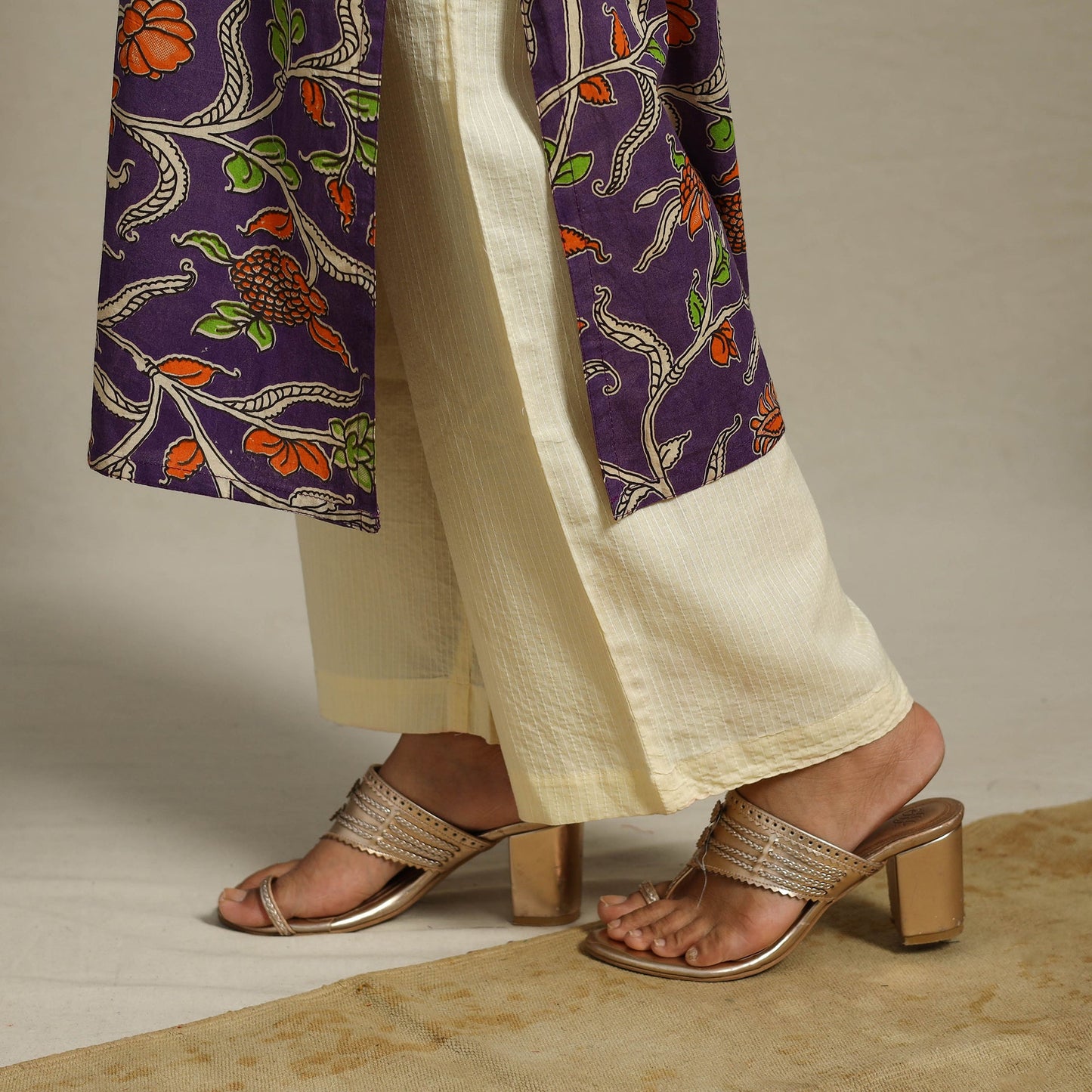 Purple Printed Cotton Straight Kalamkari Kurta