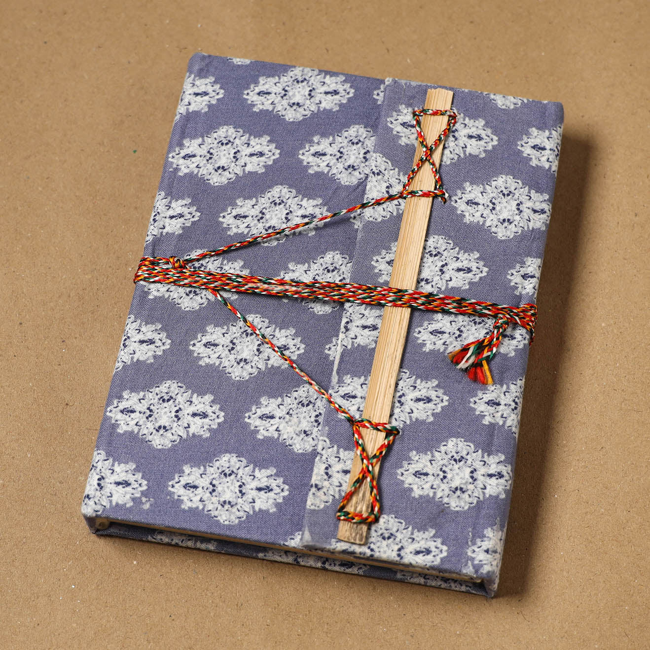 Printed fabric cover handmade paper notebook with thread