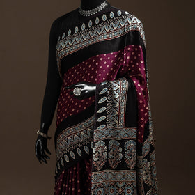 Purple - printed modal silk bandhani saree 02 - handcrafted