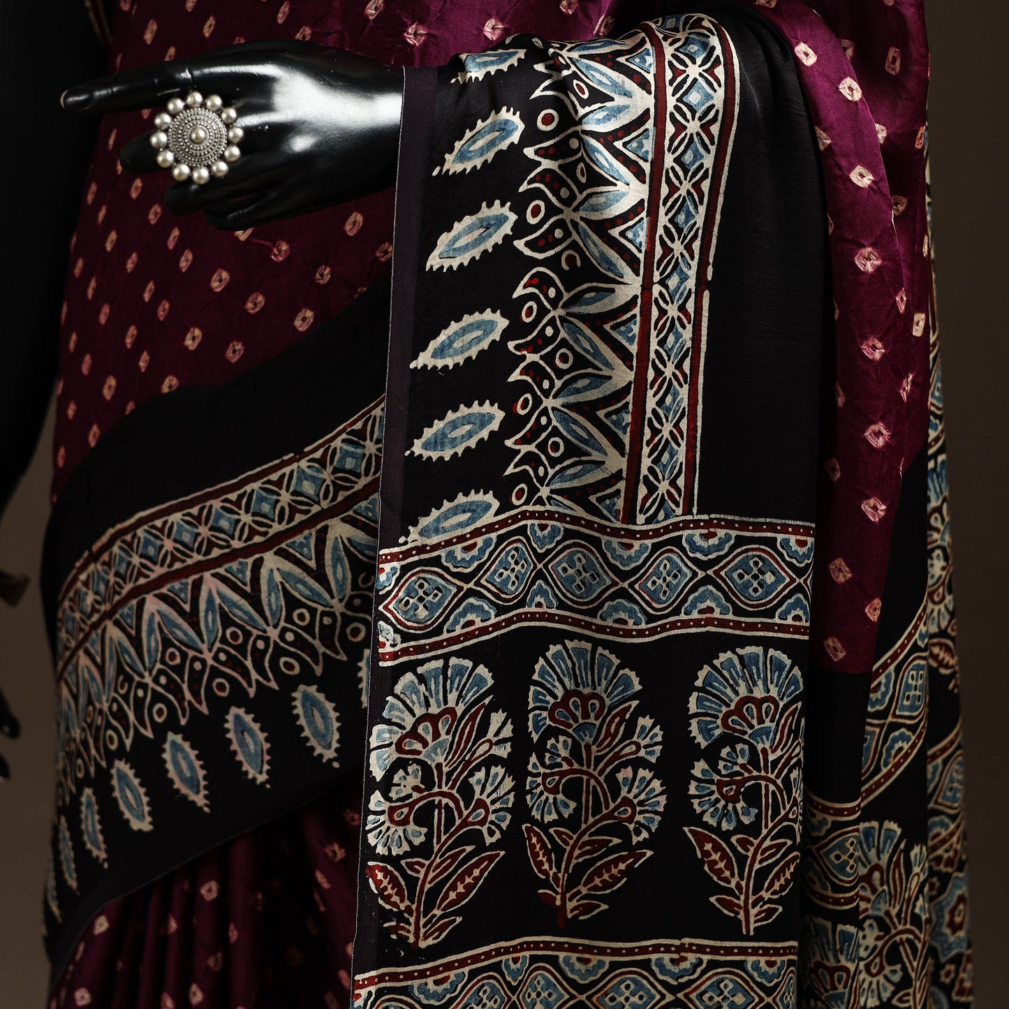 Purple - printed modal silk bandhani saree 02 - handcrafted