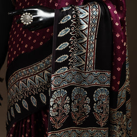 Purple - printed modal silk bandhani saree 02 - handcrafted
