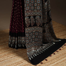 Purple - printed modal silk bandhani saree 02 - handcrafted