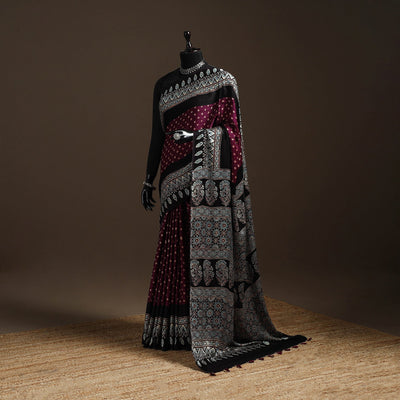 Purple - printed modal silk bandhani saree 02 - handcrafted