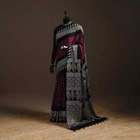 Purple - printed modal silk bandhani saree 02 - handcrafted