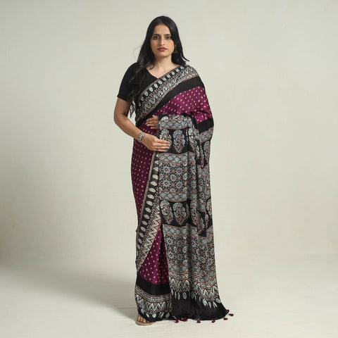 Ajrakh Bandhani Modal Silk Saree Oline in India 