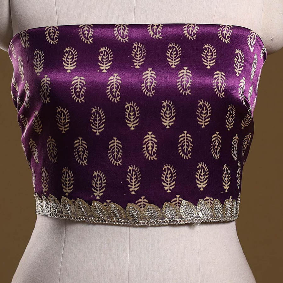 Printed modal silk blouse piece with lace work 19