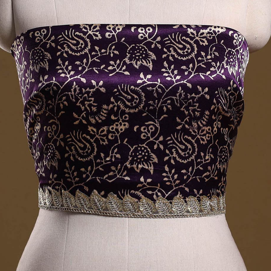 Printed modal silk blouse piece with lace work 21