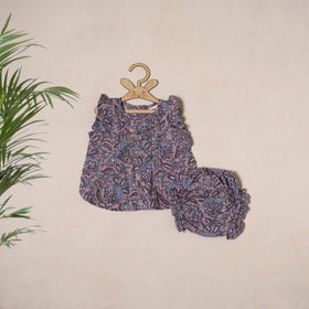 Purple - pure cotton baby girls floral top & shorts (6-12