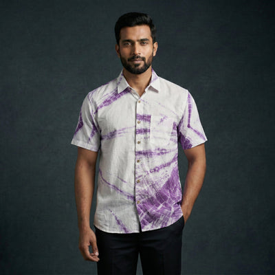 Purple - pure cotton half sleeve tie-dye men shibori shirt