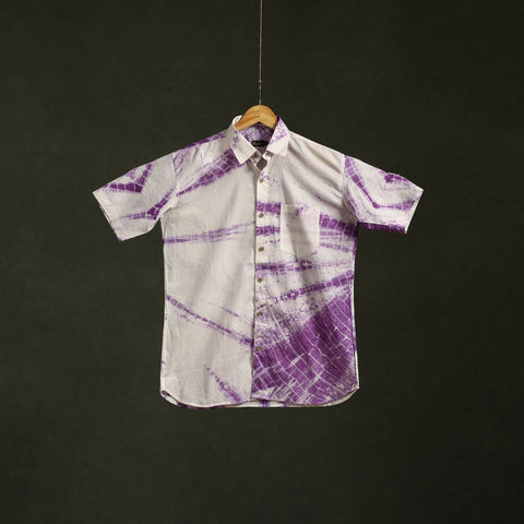 Purple - pure cotton half sleeve tie-dye men shibori shirt