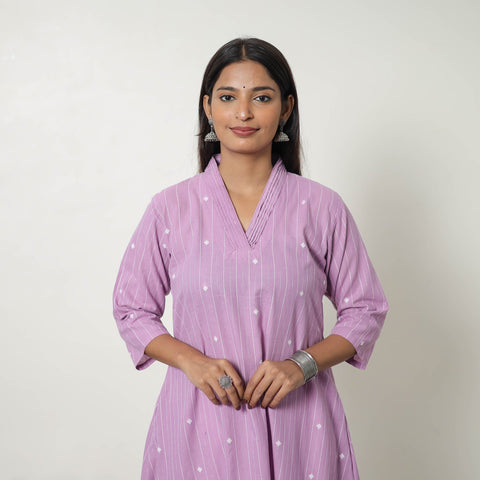 Purple - Pure Cotton Straight Jacquard Kurta 05