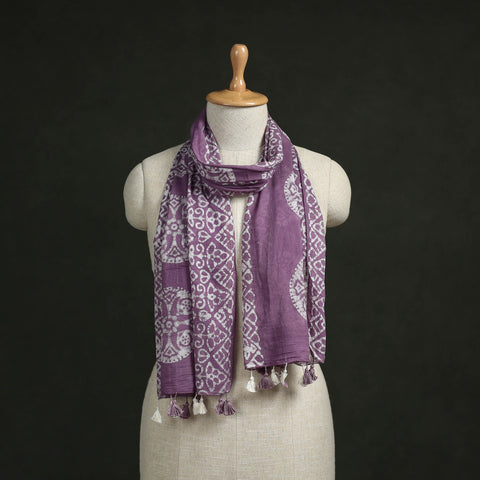Pure mul cotton kutch hand block batik print stole