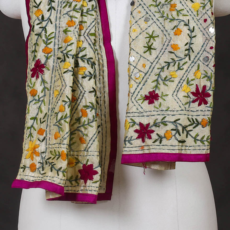 Purple Ranihati Chanderi Silk Hand Embroidered Stole