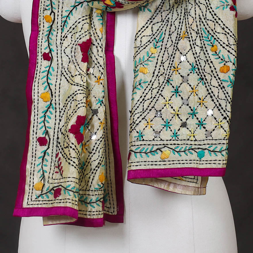 Purple - ranihati chanderi silk hand embroidered stole 16