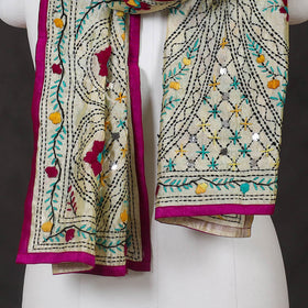 Purple - ranihati chanderi silk hand embroidered stole 16