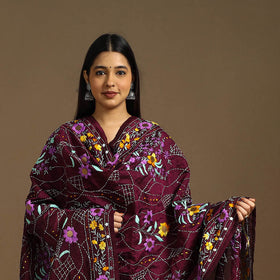  Purple Ranihati Chanderi Silk Hand Embroidery Dupatta