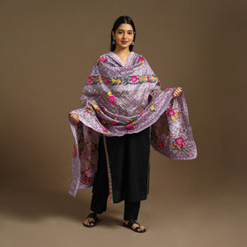  Purple Ranihati Chanderi Silk Hand Embroidery Dupatta