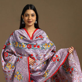 Purple - ranihati chanderi silk hand embroidery dupatta 95