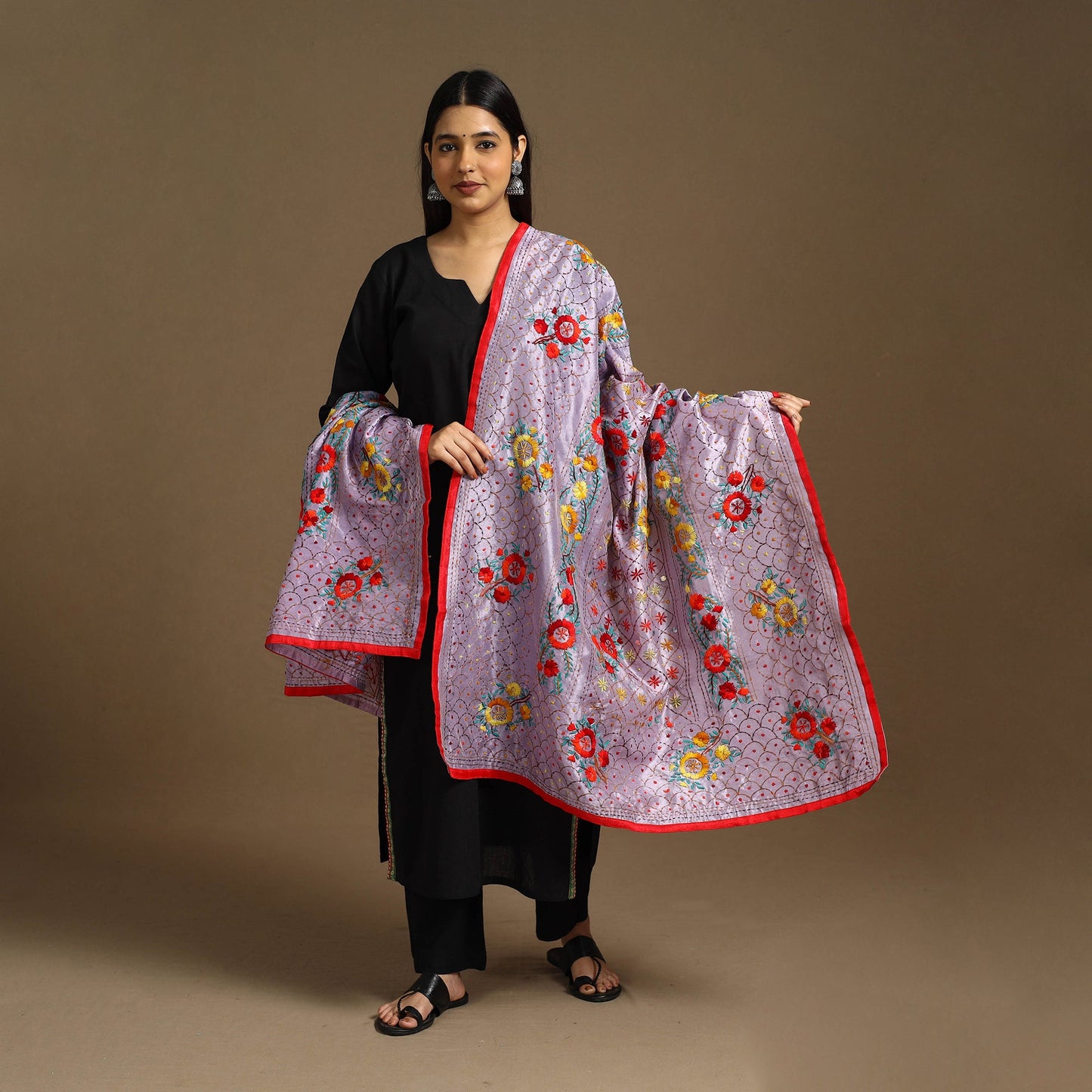 Purple - ranihati chanderi silk hand embroidery dupatta 95