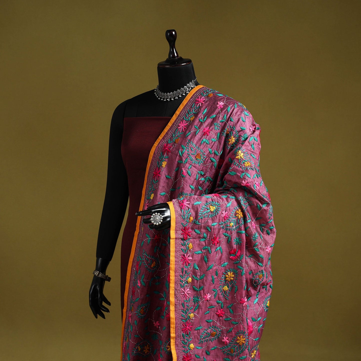 Ranihati chapa work chanderi silk hand embroidery dupatta