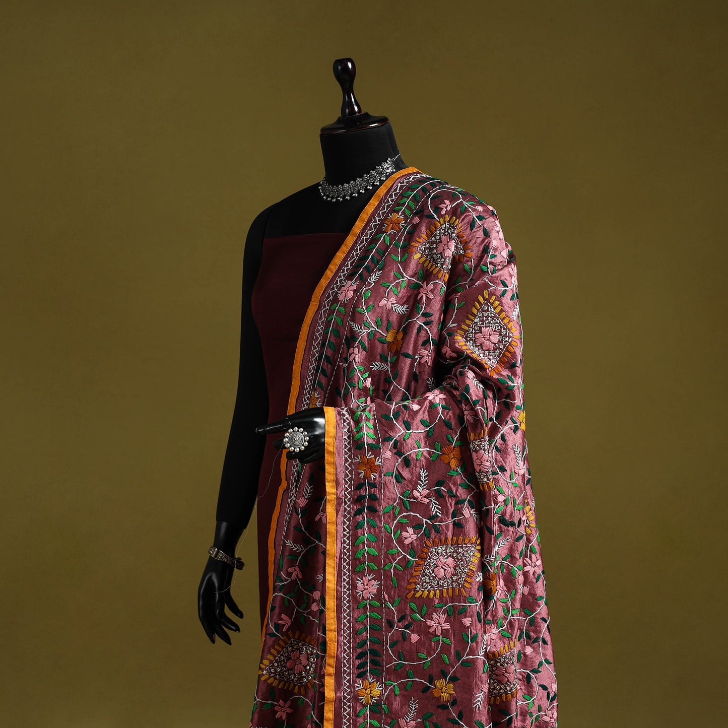 Ranihati chapa work chanderi silk hand embroidery dupatta