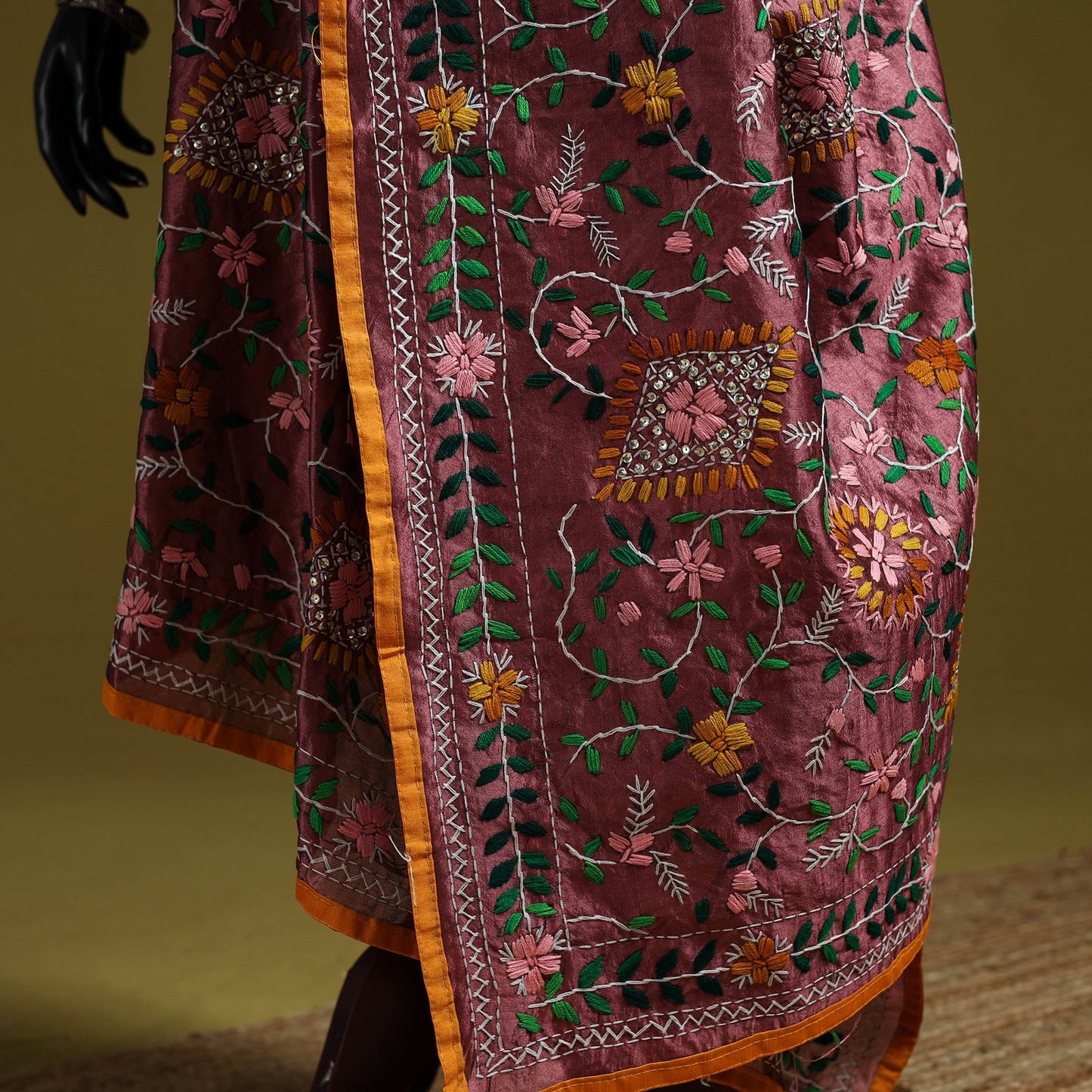 Ranihati chapa work chanderi silk hand embroidery dupatta