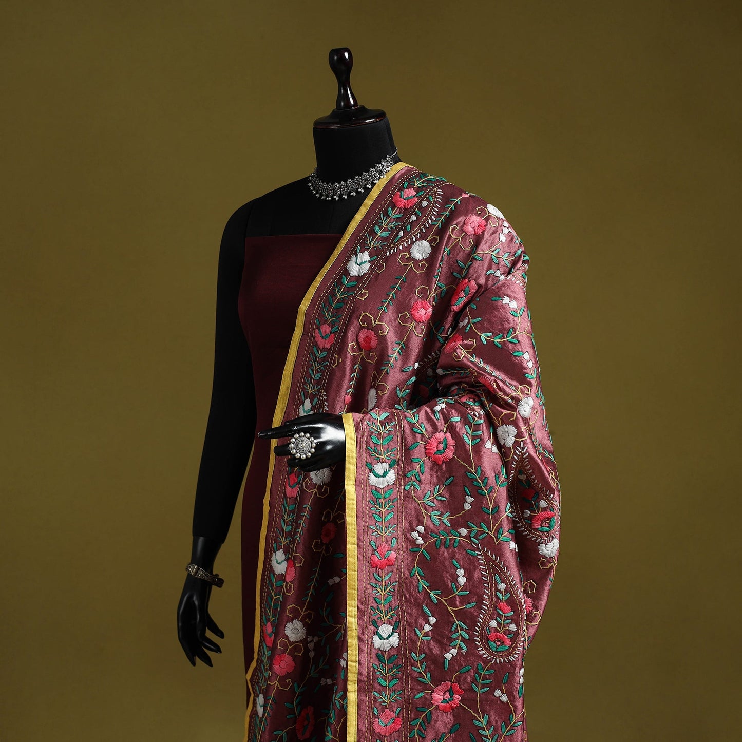 Ranihati chapa work chanderi silk hand embroidery dupatta