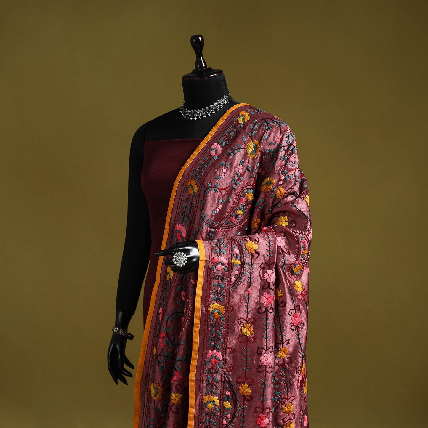 Ranihati chapa work chanderi silk hand embroidery dupatta