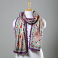 Purple Ranihati Chapa Work Embroidery Chanderi Silk Stole with Pom Pom