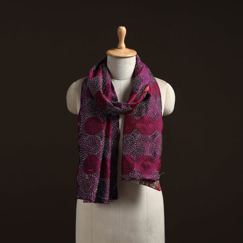 Purple - reversible silk bengal hand kantha stitch stole