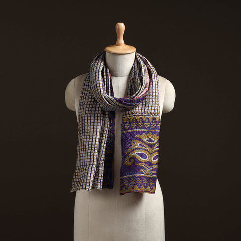 Purple - reversible silk bengal hand kantha stitch stole