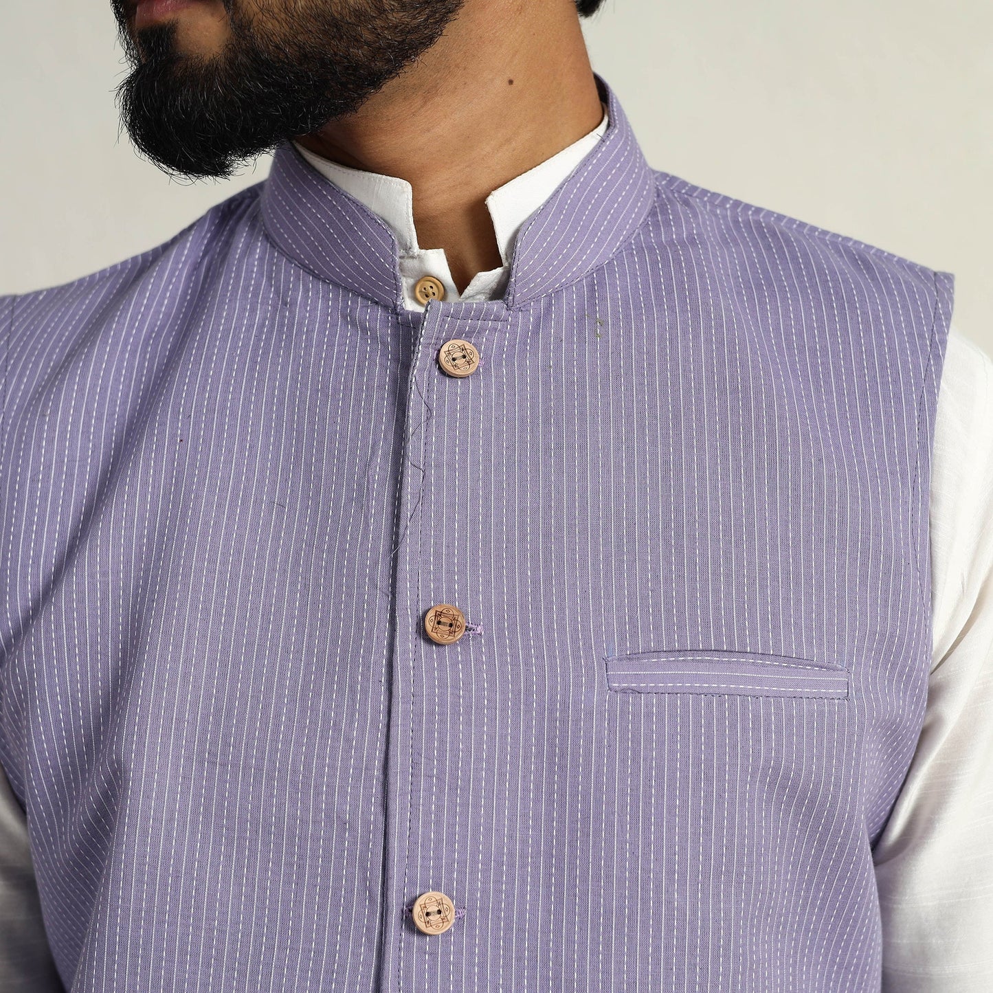 Buy Running Stitch Cotton Purple Men Plain Nehru Jacket