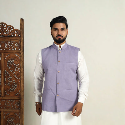 Buy Running Stitch Cotton Purple Men Plain Nehru Jacket