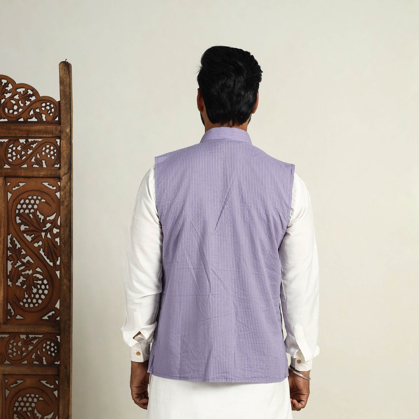 Buy Running Stitch Cotton Purple Men Plain Nehru Jacket