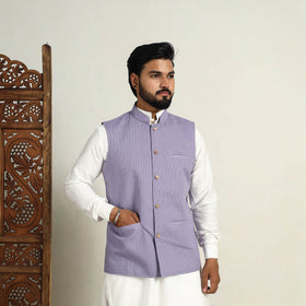 Buy Running Stitch Cotton Purple Men Plain Nehru Jacket