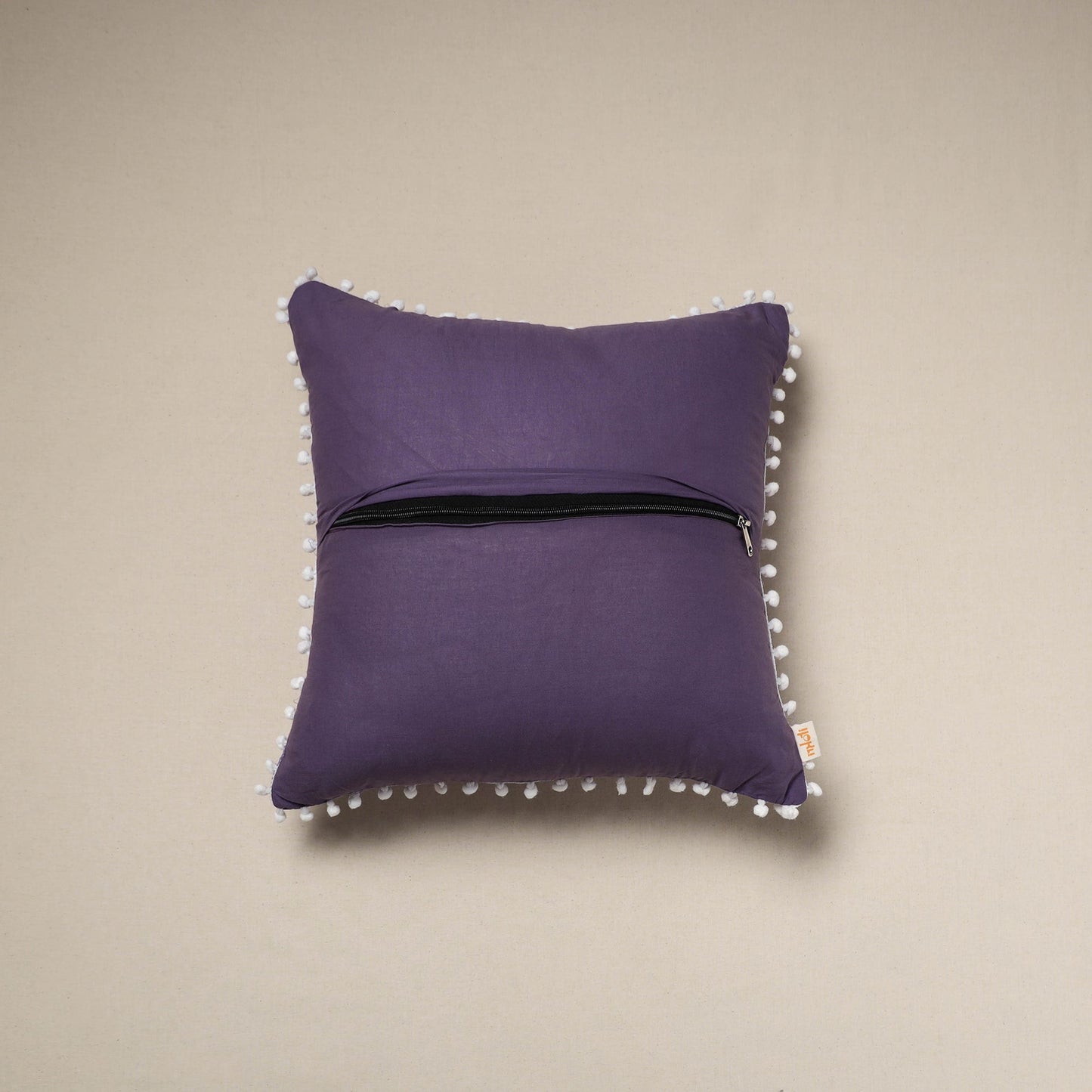 Running stitch plain cotton cushion cover 12 - handcrafted
