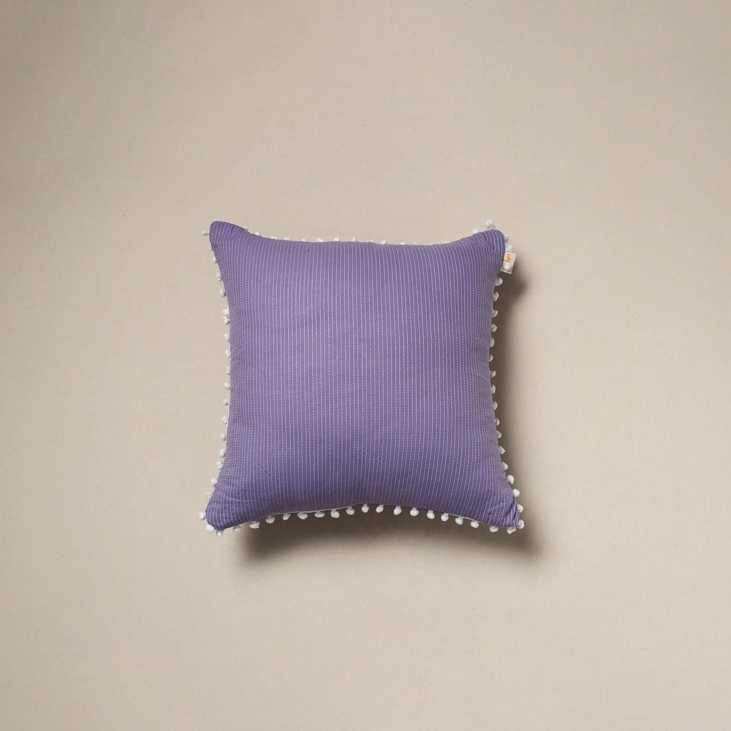 Running stitch plain cotton cushion cover 12 - handcrafted